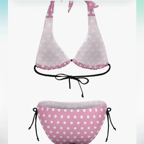 PINK AND WHITE POLKA DOT STRING BIKINI SET SIZE SMALL - Picture 6 of 16